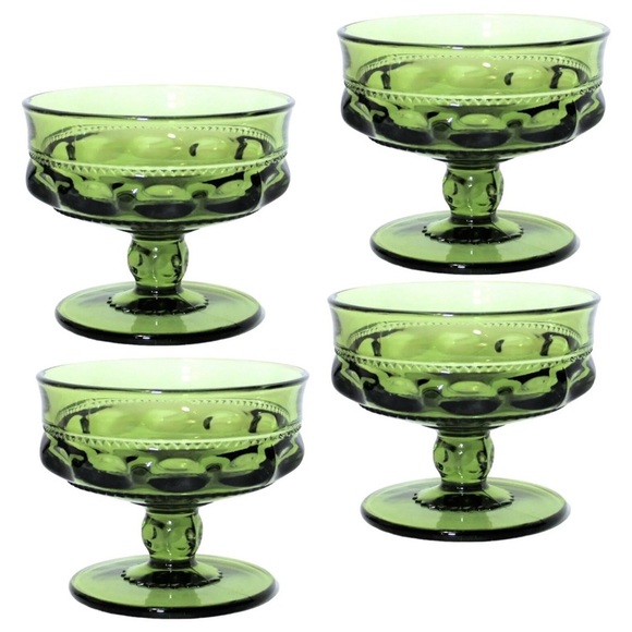 Vintage Indiana Kings Crown Green Thumbprint Glasses Champagne Sherbet Set Of 4 - Picture 1 of 5